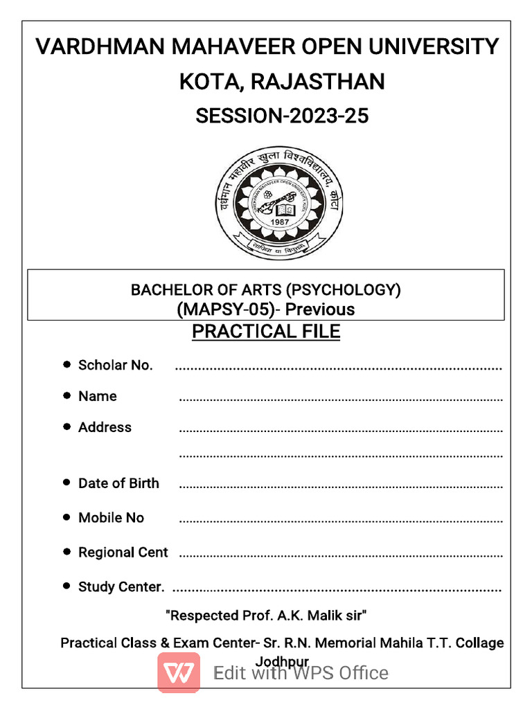 Psychology Practical File Template | PDF