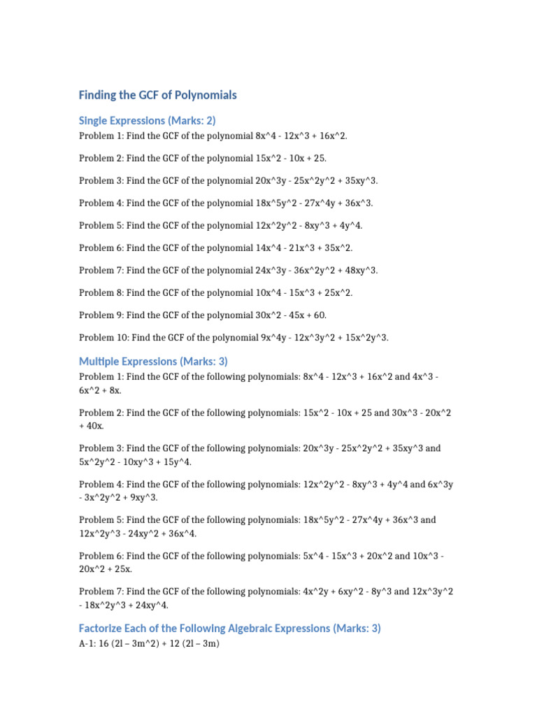 GCF Polynomials Problems | PDF