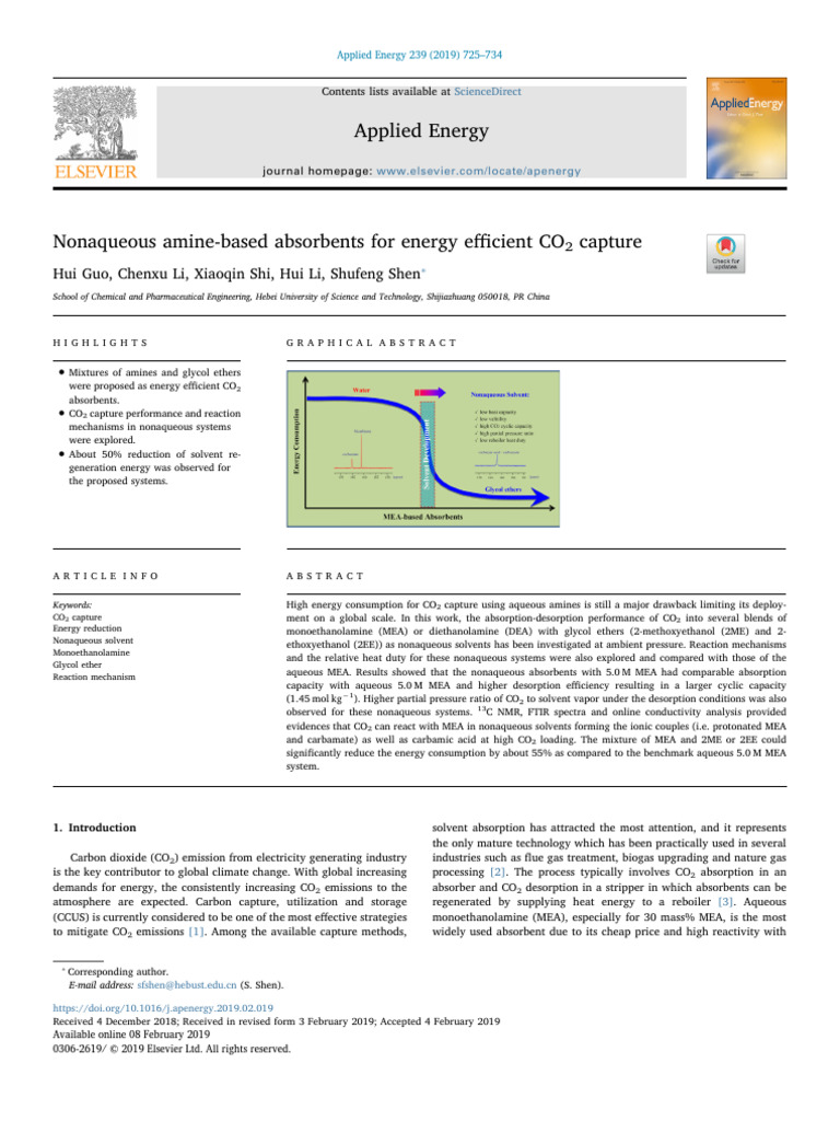 Energy Efficient CO2 Capture Solutions | PDF | Carbon Dioxide | Solvent