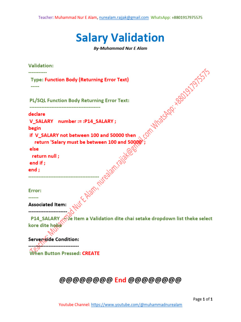 PL/SQL Salary Validation Function | PDF