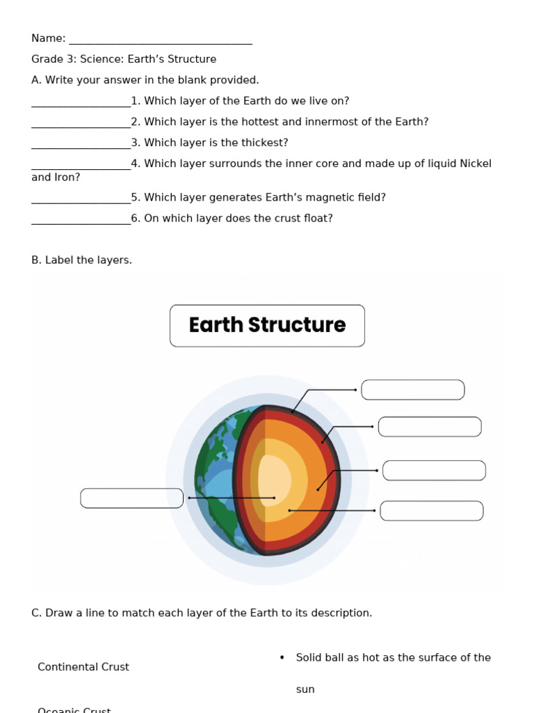 Earth Layers and Volcanoes Worksheet | PDF | Volcano | Earth