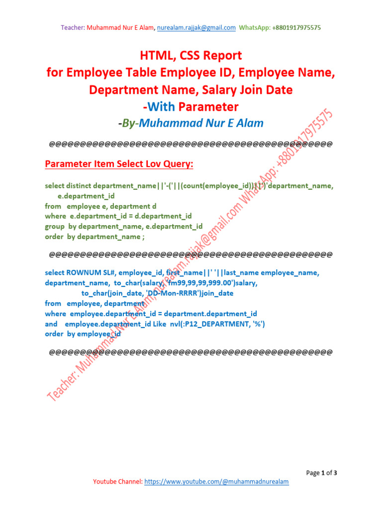 HTML CSS Report For Employee Table Employee ID, Employee Name, Salary ...