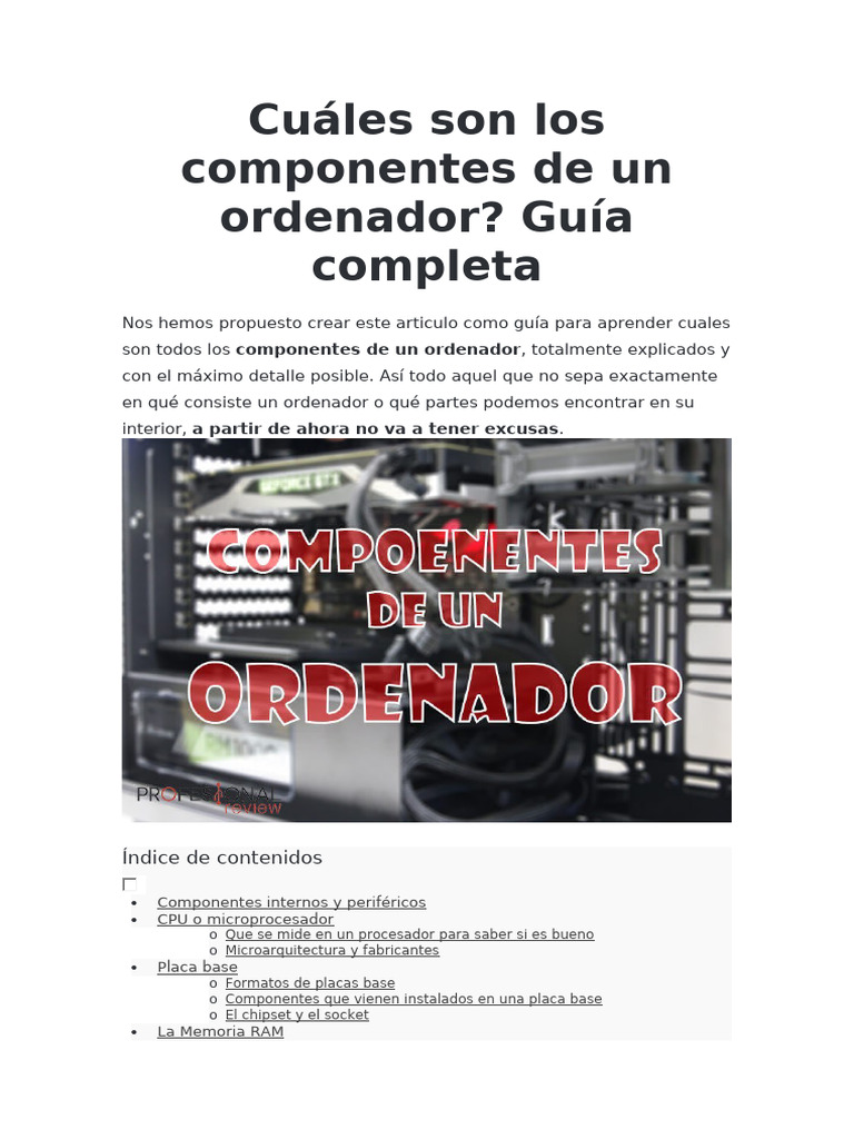 Componentes Esenciales de un Ordenador | PDF | Microprocesador | Disco duro