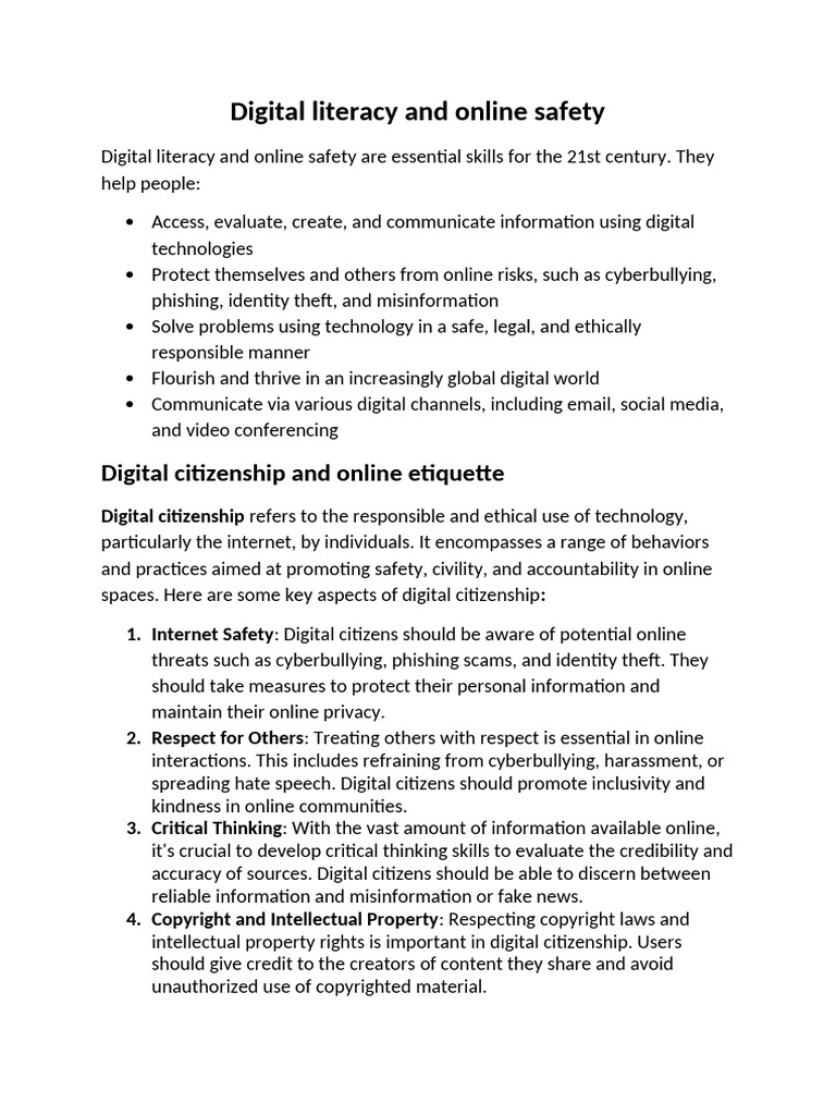 Digital Literacy and Online Safety Guide | PDF | Security | Computer ...