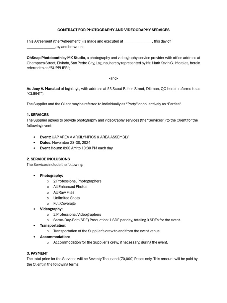 Photography & Videography Contract | PDF | Justice | Crime & Violence