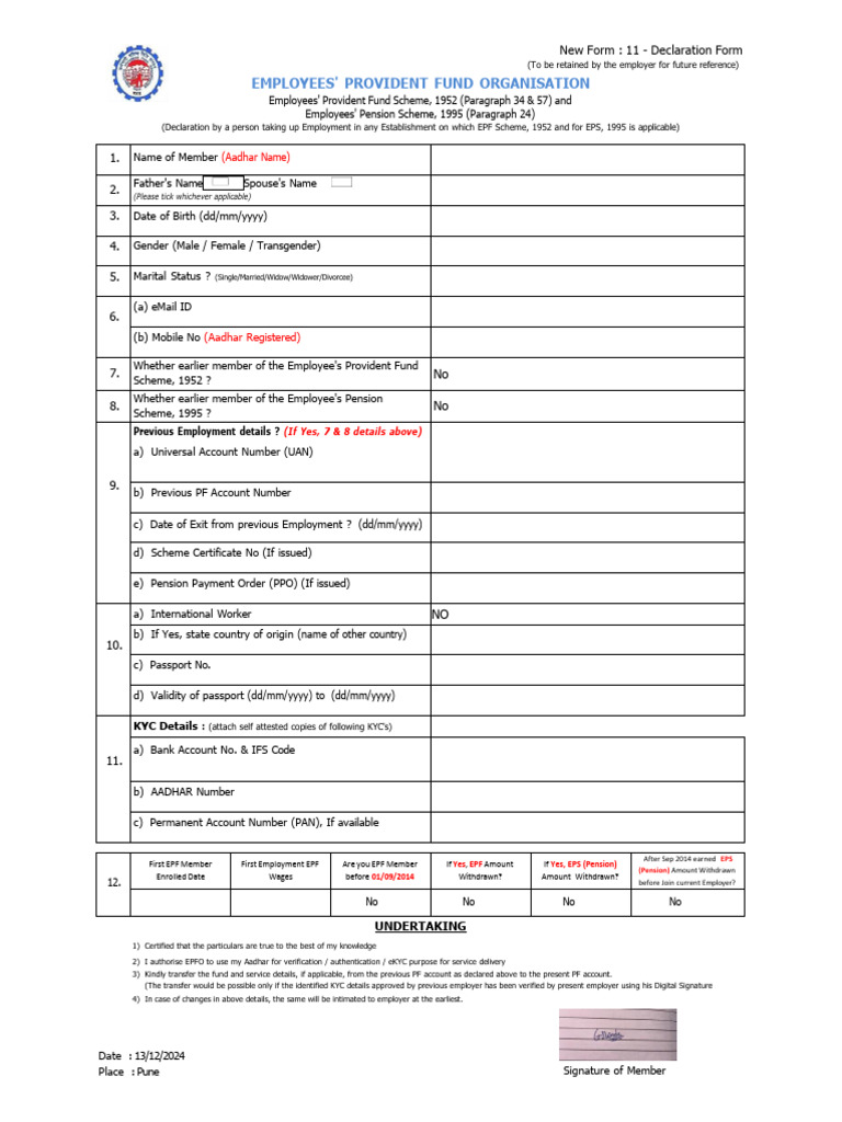 EPF Declaration Form for New Employees | PDF | Access Control