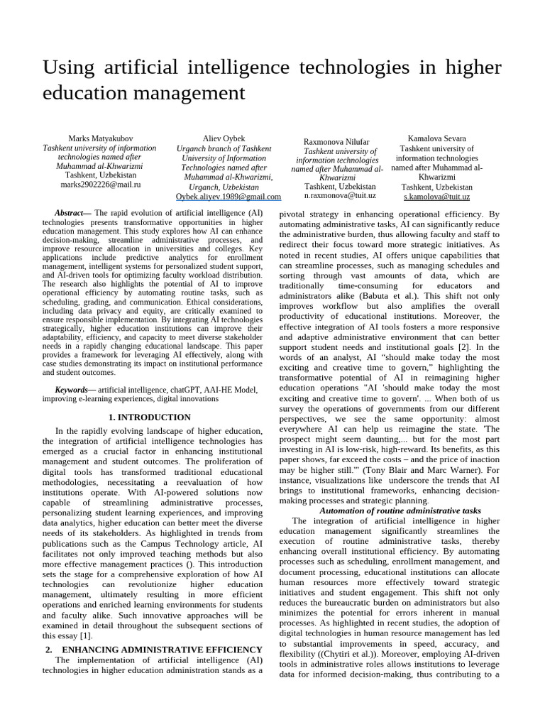 AI in Higher Education Management | PDF | Artificial Intelligence ...