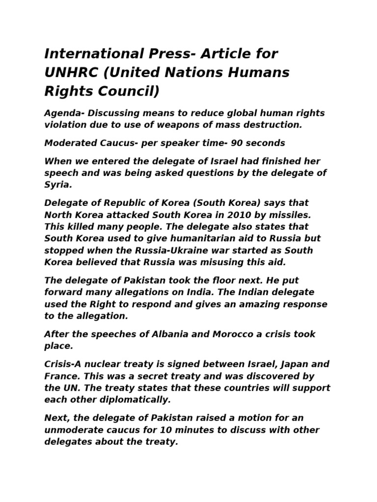 International Press Article For UNHRC | PDF