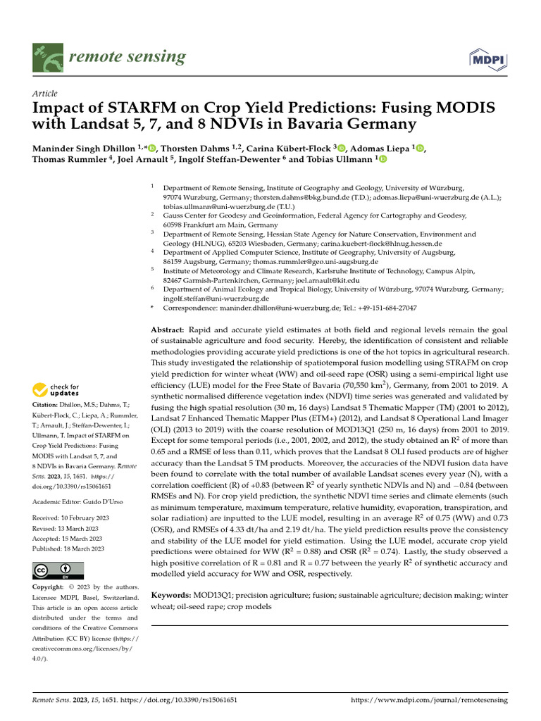 2023 - Impact of STARFM On Crop Yield Predictions Fusing MODIS | PDF ...
