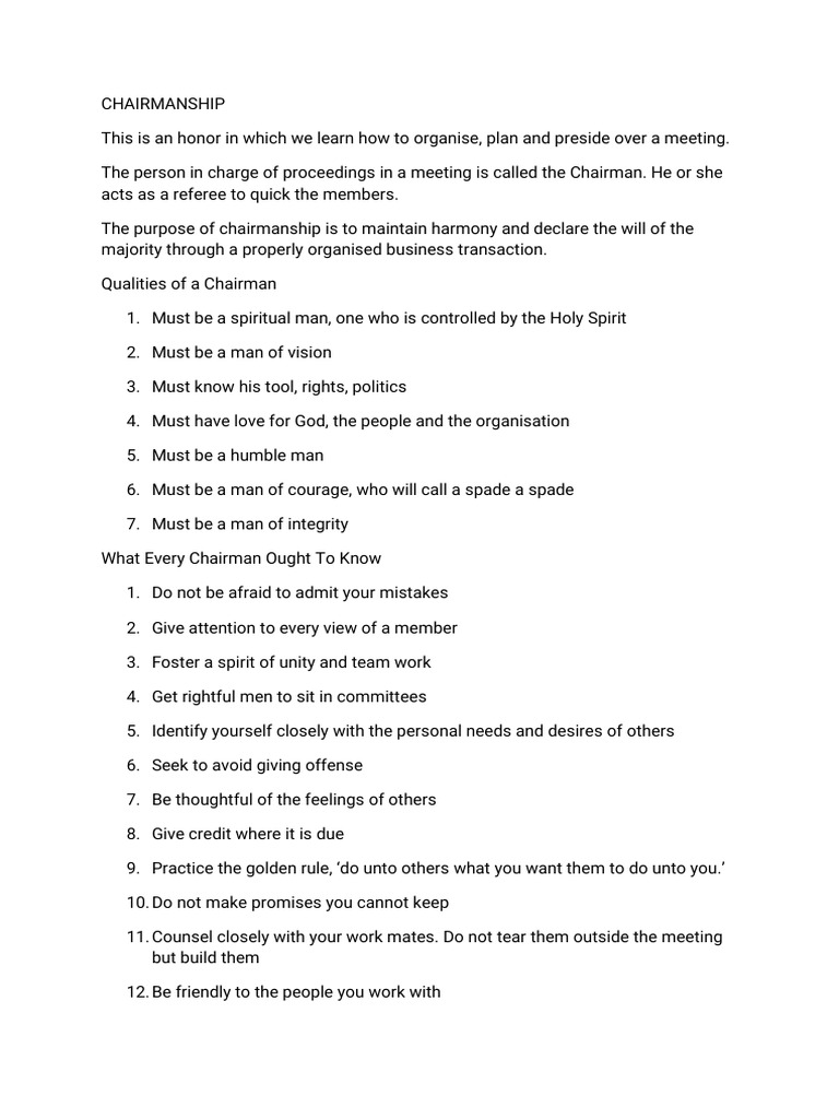 Essentials of Effective Chairmanship | PDF