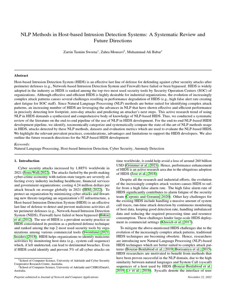 NLP Methods in Host-Based Intrusion Detection Systems: A Systematic ...