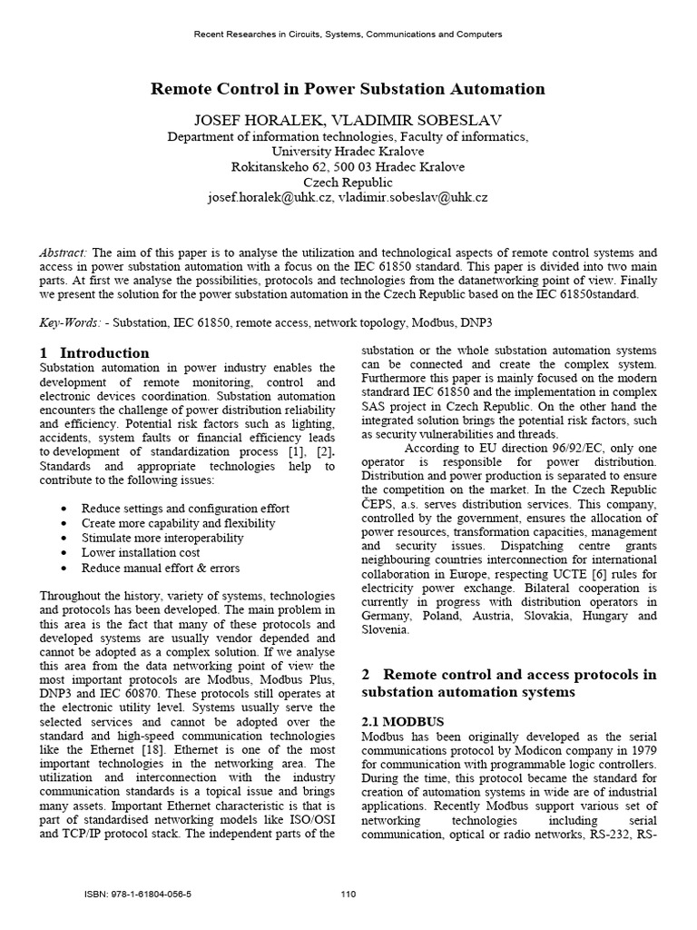 Remote Control in Power Substation Autom | PDF | Computer Network | Osi ...