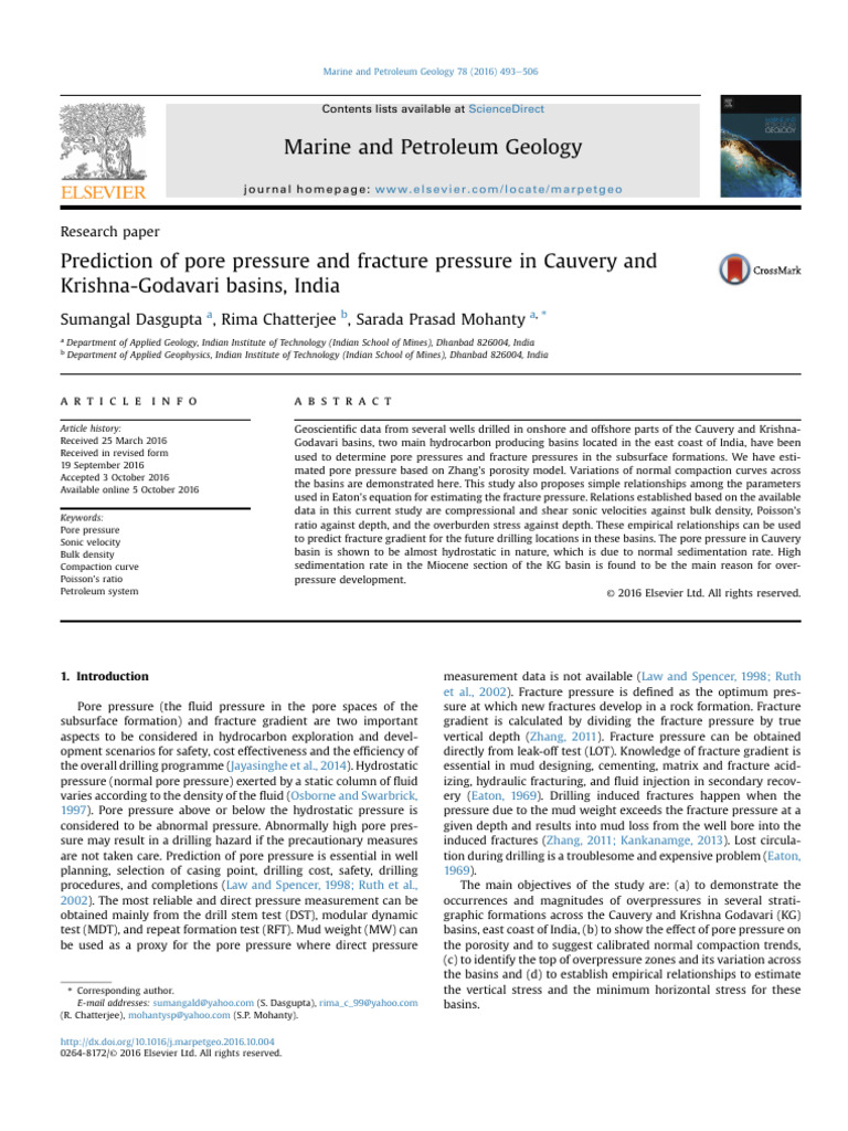 Pore Pressure Prediction in Indian Basins | PDF | Porosity ...