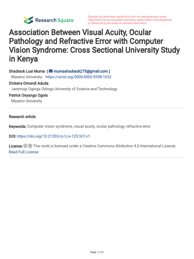 Association Between Visual Acuity Ocular Pathology | PDF | Human Eye ...