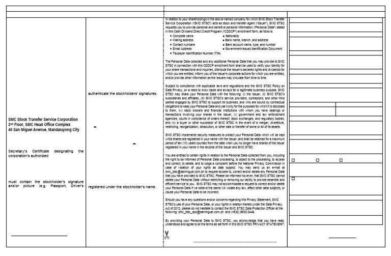 SMC CDDCP Primer and Form As of 01242023 | PDF | Dividend | Banks