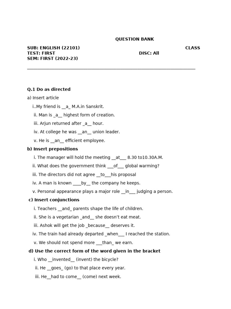 CLASS TEST 1 QB | PDF
