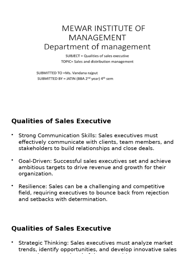 Qualities of Sales Executive | PDF | Sales | Psychological Resilience