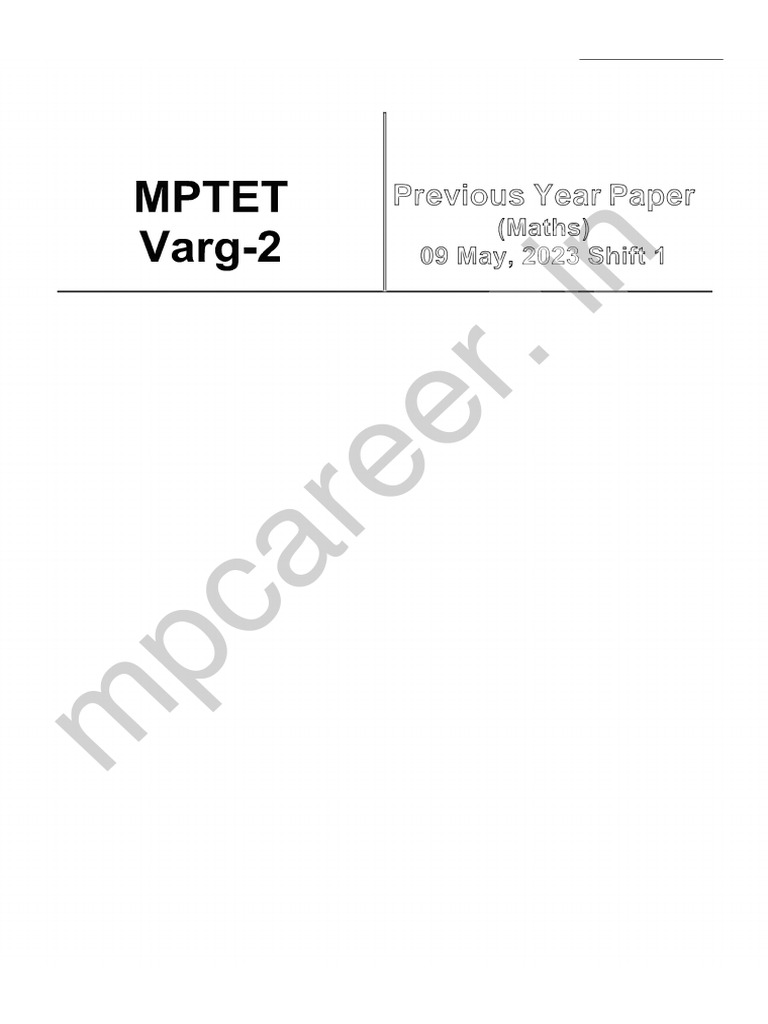 MPTET Varg 2 Math Official Paper Held On - 09 May 2023 Shift 1 | PDF