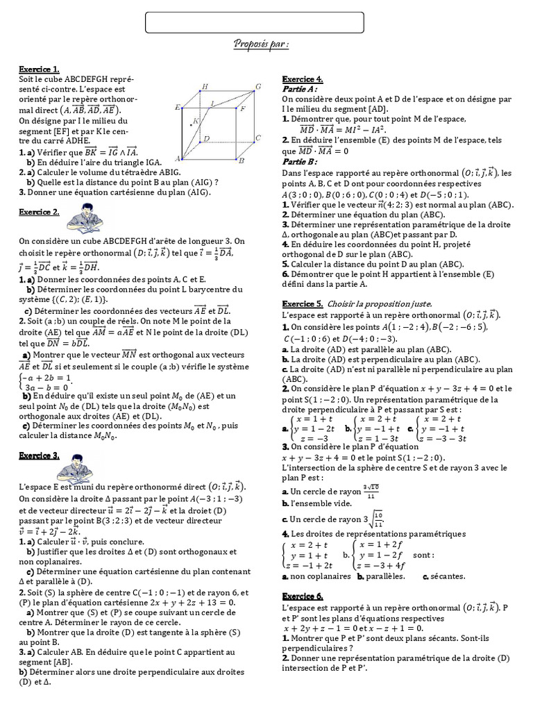 Exercices de mathématiques : produit vectoriel | PDF | Coordonnées ...