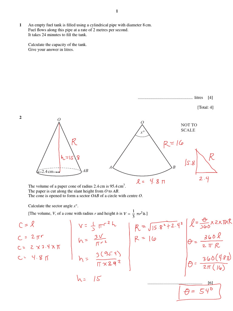 Cone Volume Calculation from Cylinder | PDF | Area | Sphere