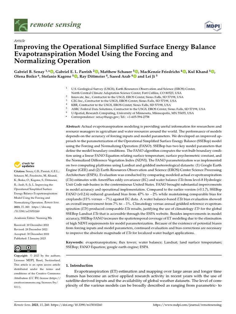 Improving The Operational Simplified Surface Energy Balance ...