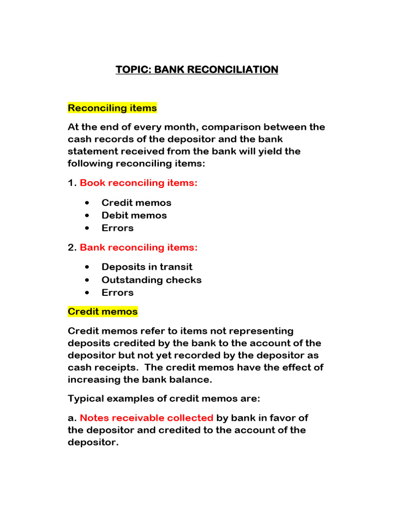 Bank Reconciliation Explained: Items & Methods | PDF | Banks | Deposit ...