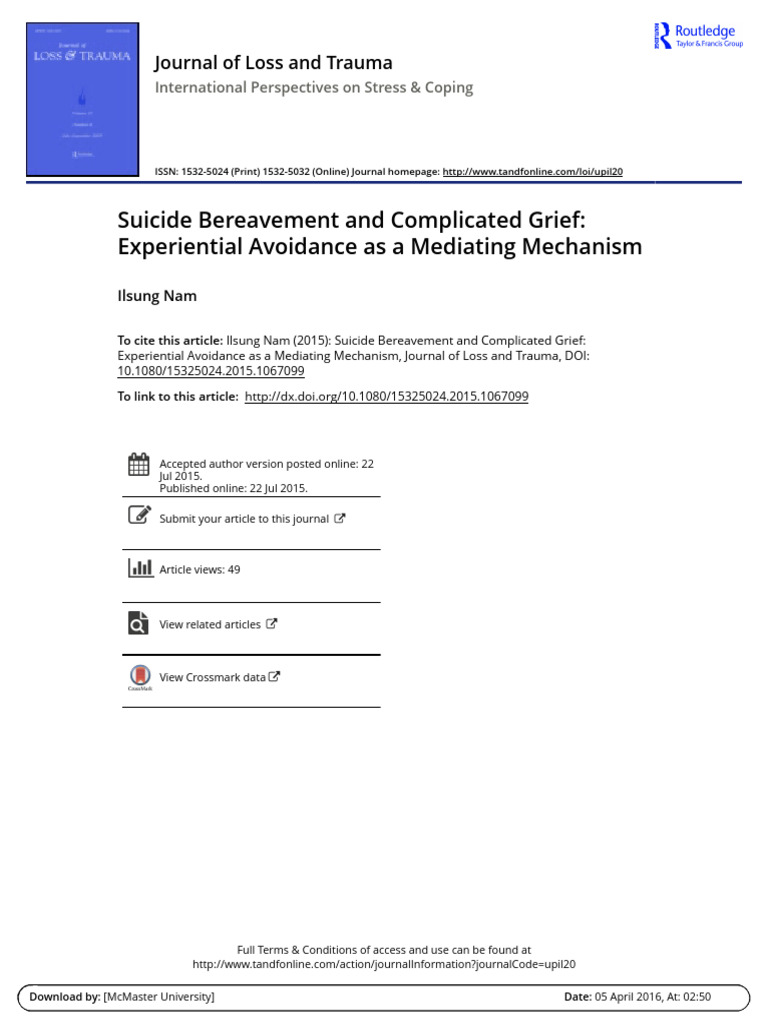 Nam-Suicide Bereavement and Complicated Grief - Experiential Avoidance ...