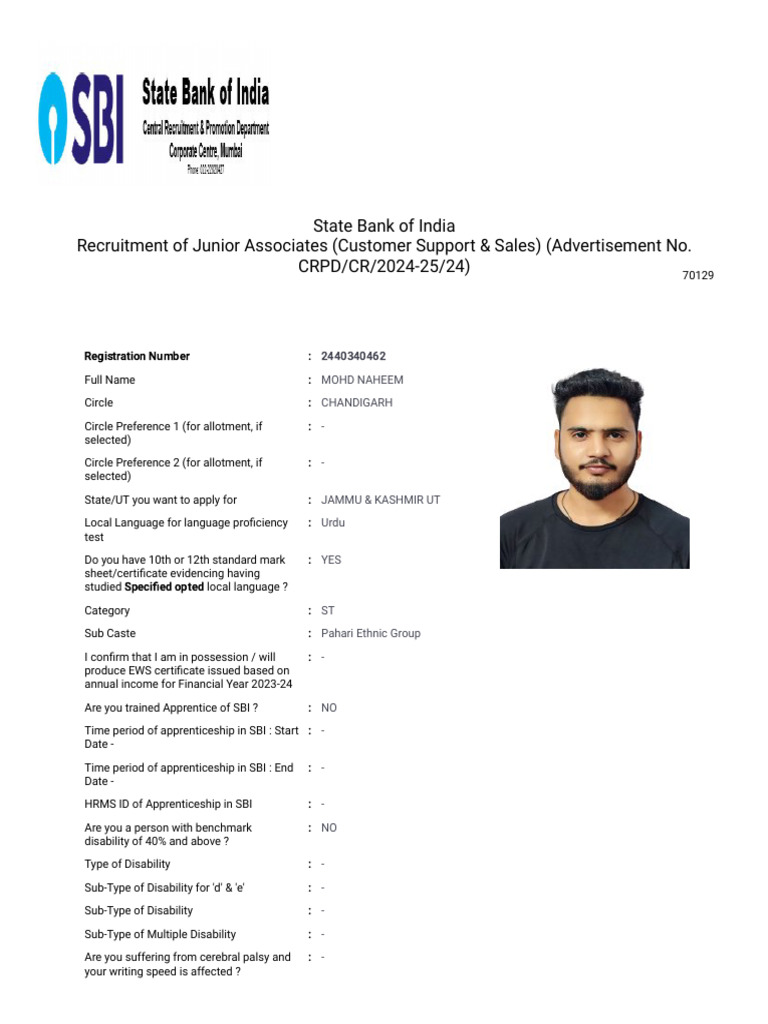 SBI Clerk Application Details 2024 | PDF