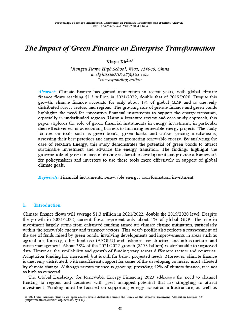 The Impact of Green Finance On Enterprise Transfor | PDF | Renewable ...