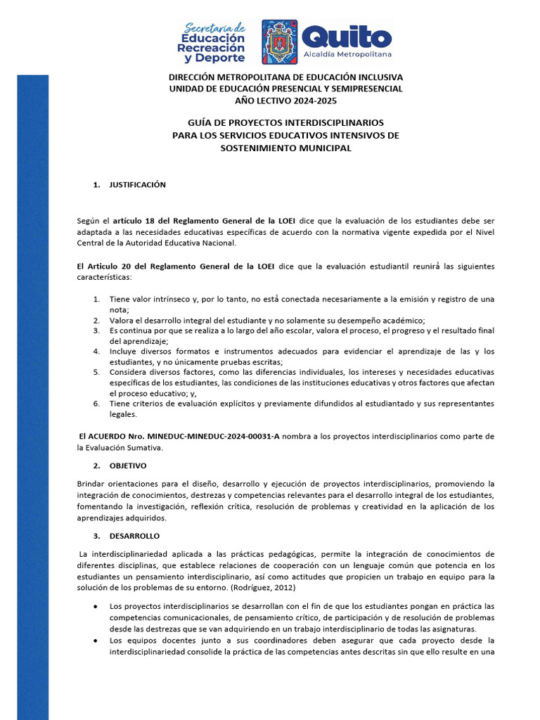 Guía de Proyectos Interdisciplinarios 2025 | PDF | Evaluación | Aprendizaje