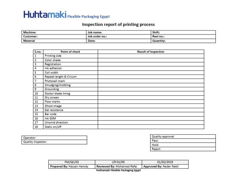 Inspection Report: Flexible Packaging Egypt | PDF