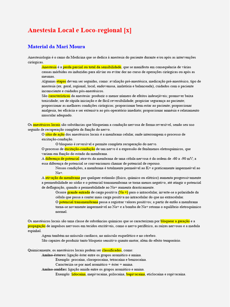 Anestesia Local: Tipos e Mecanismos | PDF