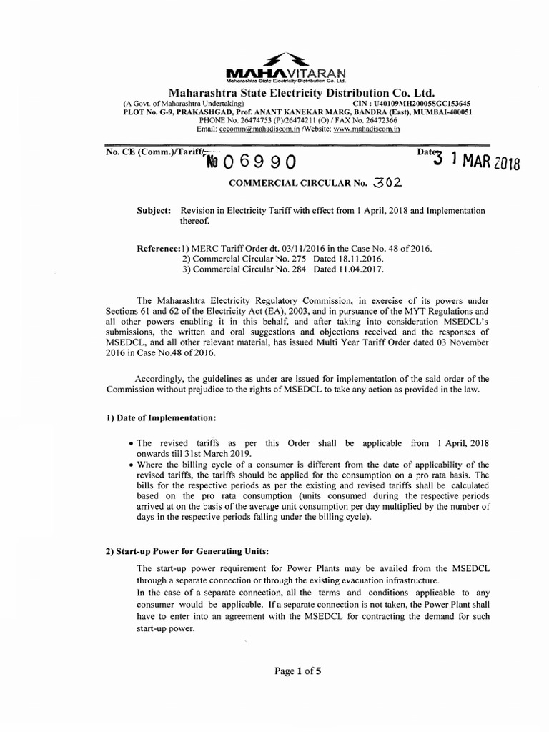 Maharashtra Electricity Tariff Revision 2018 | PDF | Power Supply ...