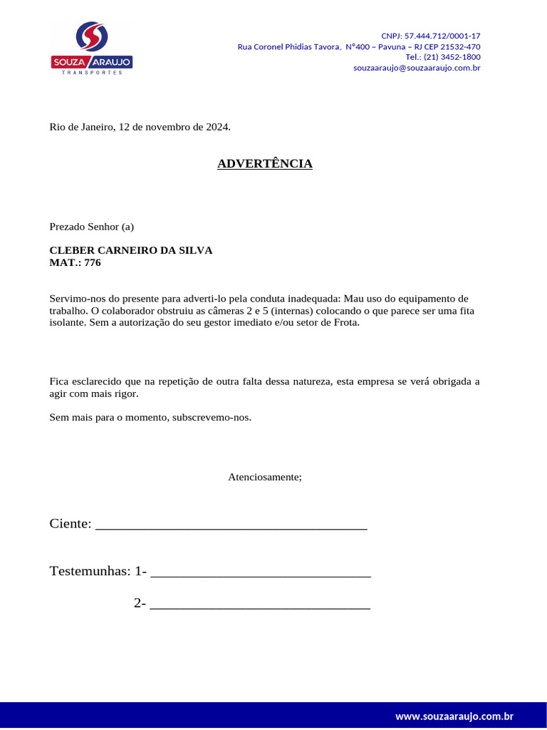 Advertência por Mau Uso de Equipamento | PDF