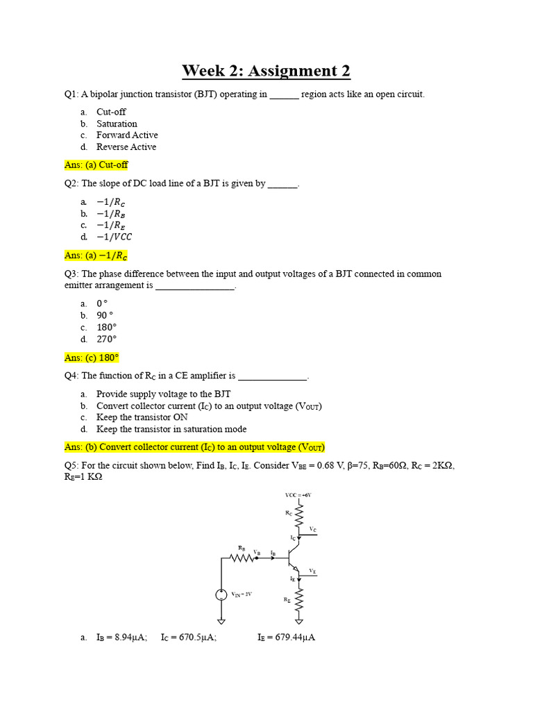 BJT Operation and Analysis Assignment | PDF | Bipolar Junction ...