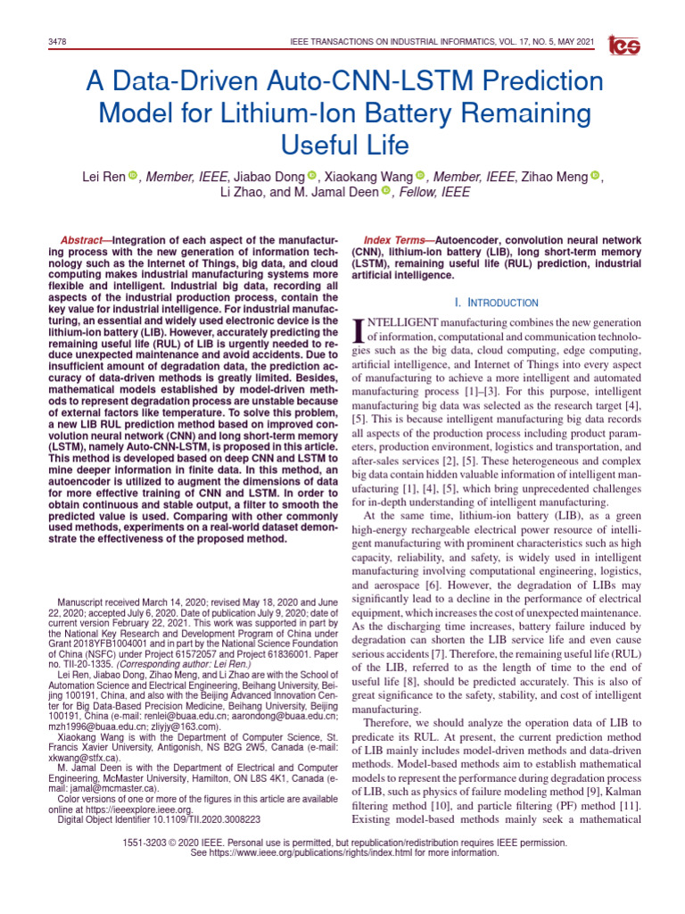 Auto-CNN-LSTM for Battery Life Prediction | PDF | Deep Learning ...