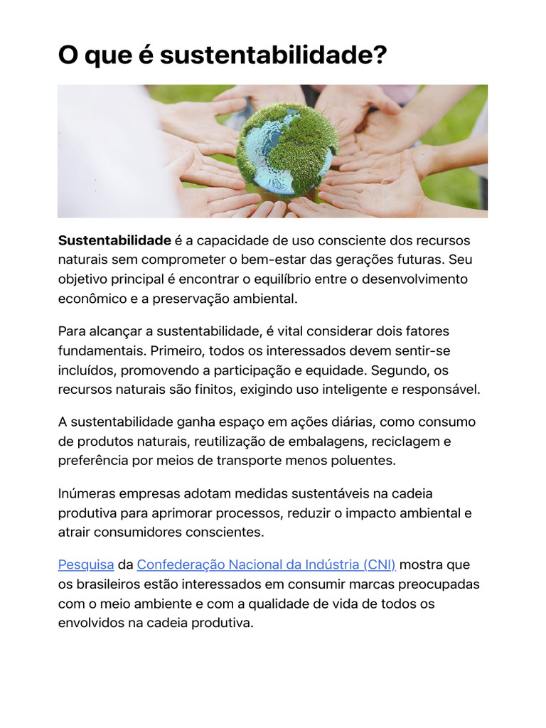 Entenda a Importância da Sustentabilidade | PDF | Sustentabilidade ...