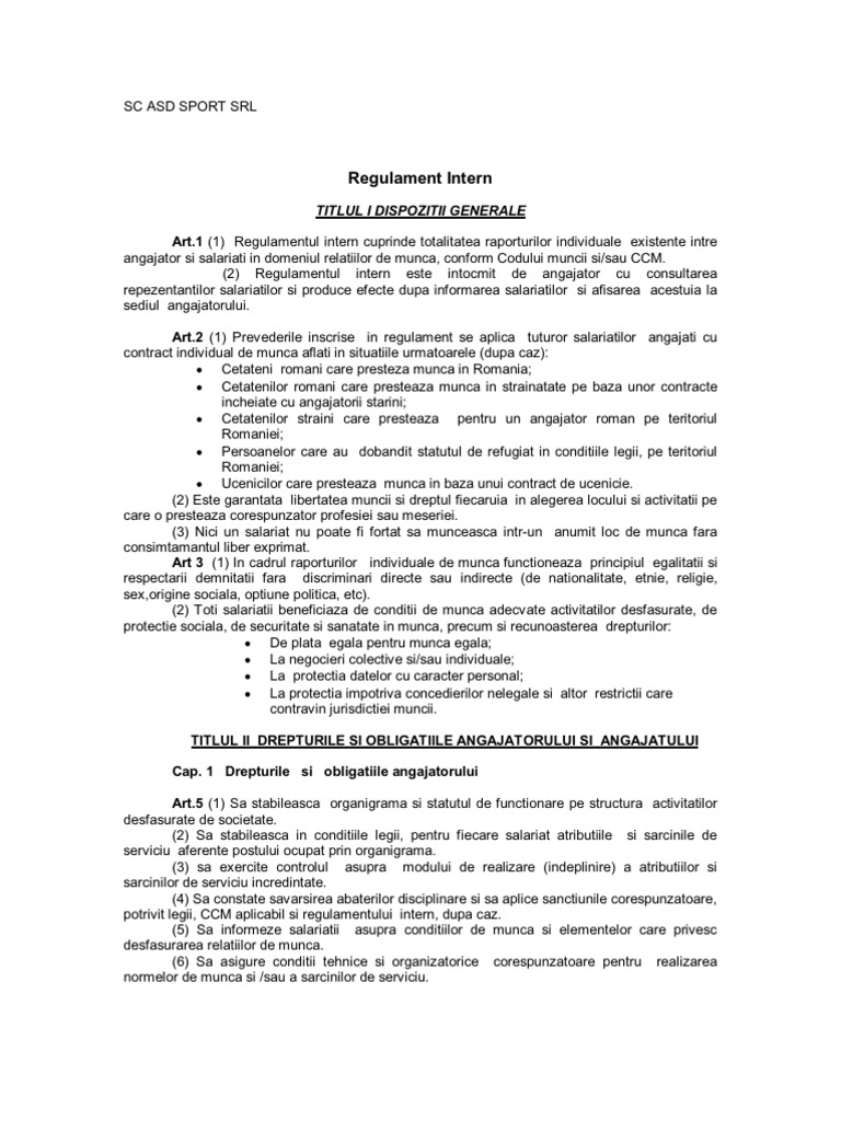 Regulament De Ordine Interioara