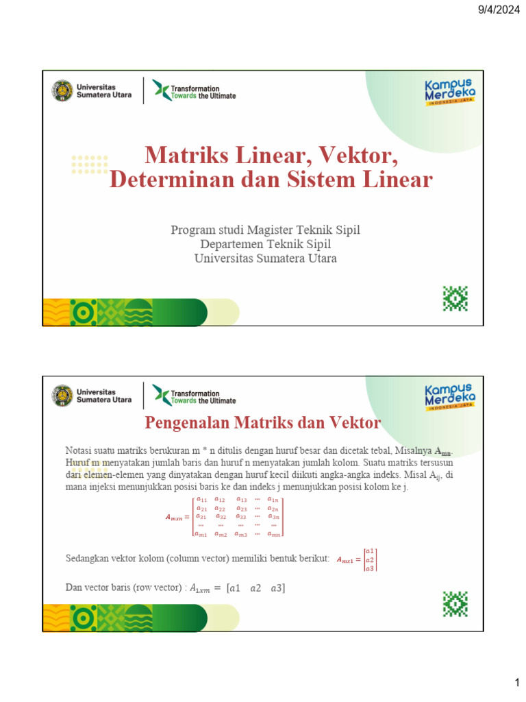 Matriks dan Sistem Linear dalam Teknik Sipil | PDF