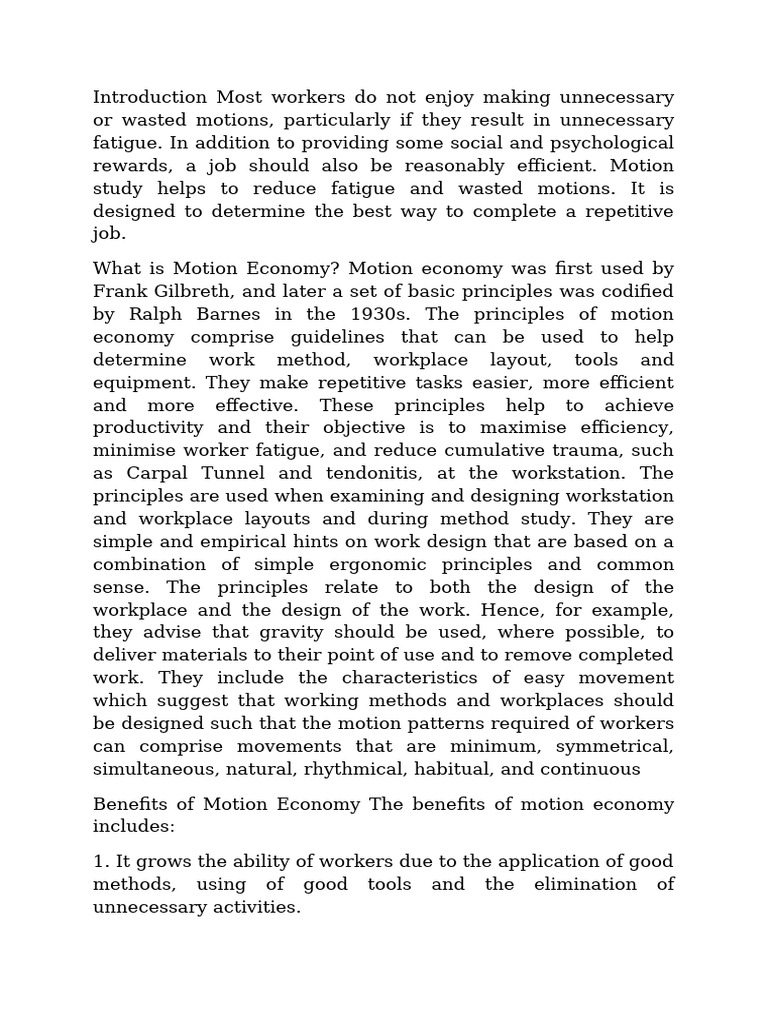 Principles of Motion Economy Explained | PDF | Hand