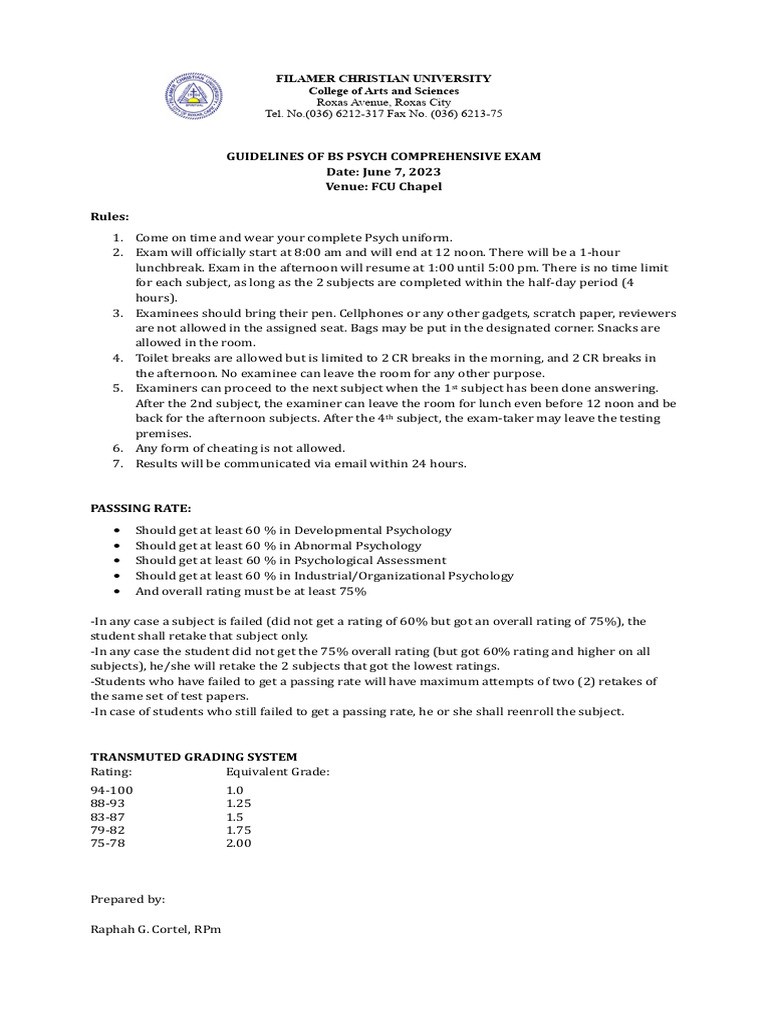 Guidelines For Comprehensive Exam Pdf Tests Qualifications