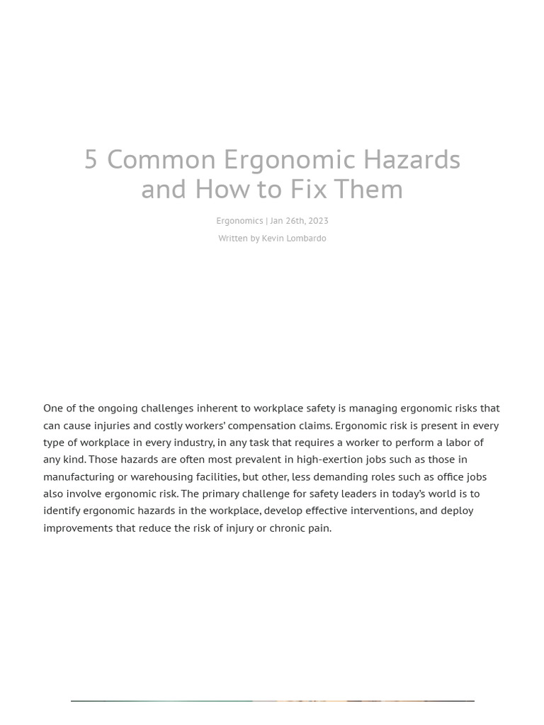 5 Common Ergonomic Hazards and How To Fix Them - DORN | PDF | Human ...