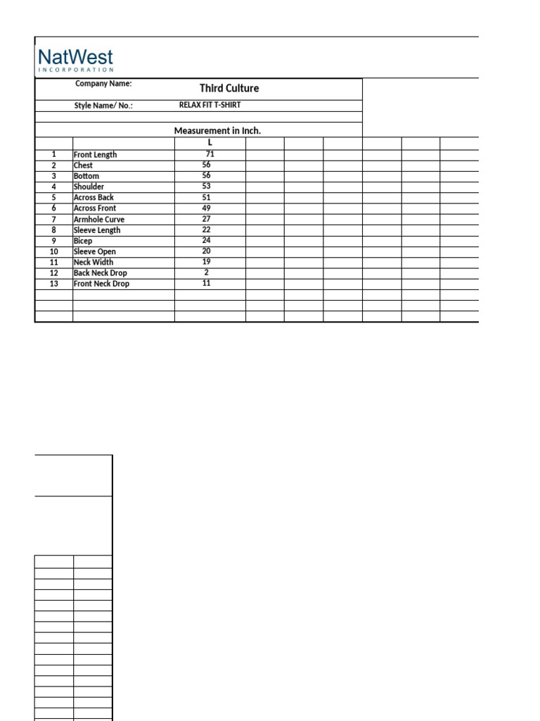 Measurment Chart TC Natwest | PDF | Seam (Sewing) | Clothing