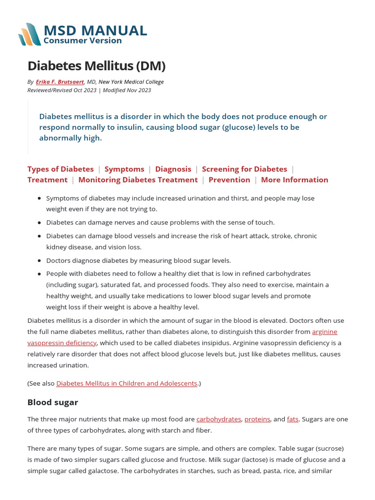 Understanding Diabetes Mellitus | PDF | Diabetes | Carbohydrates