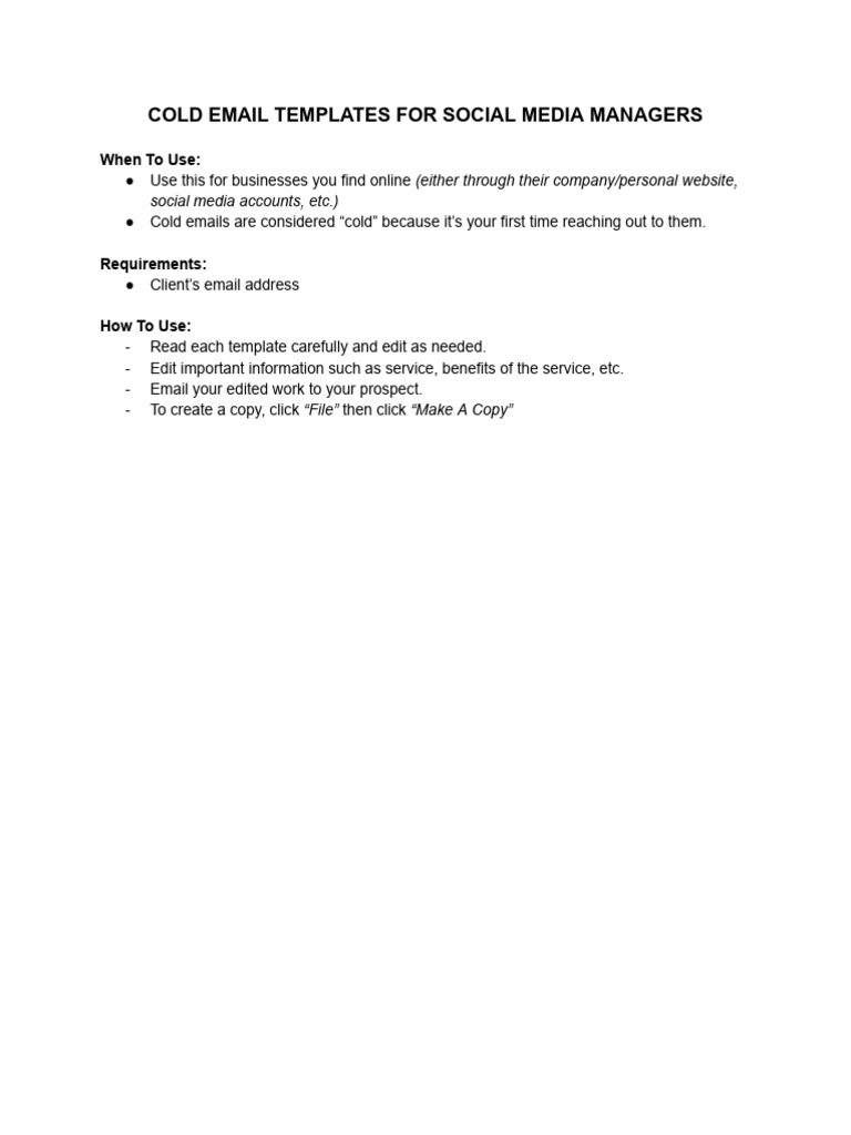 Cold Emails For Social Media Managers | PDF | Social Media | Popular ...