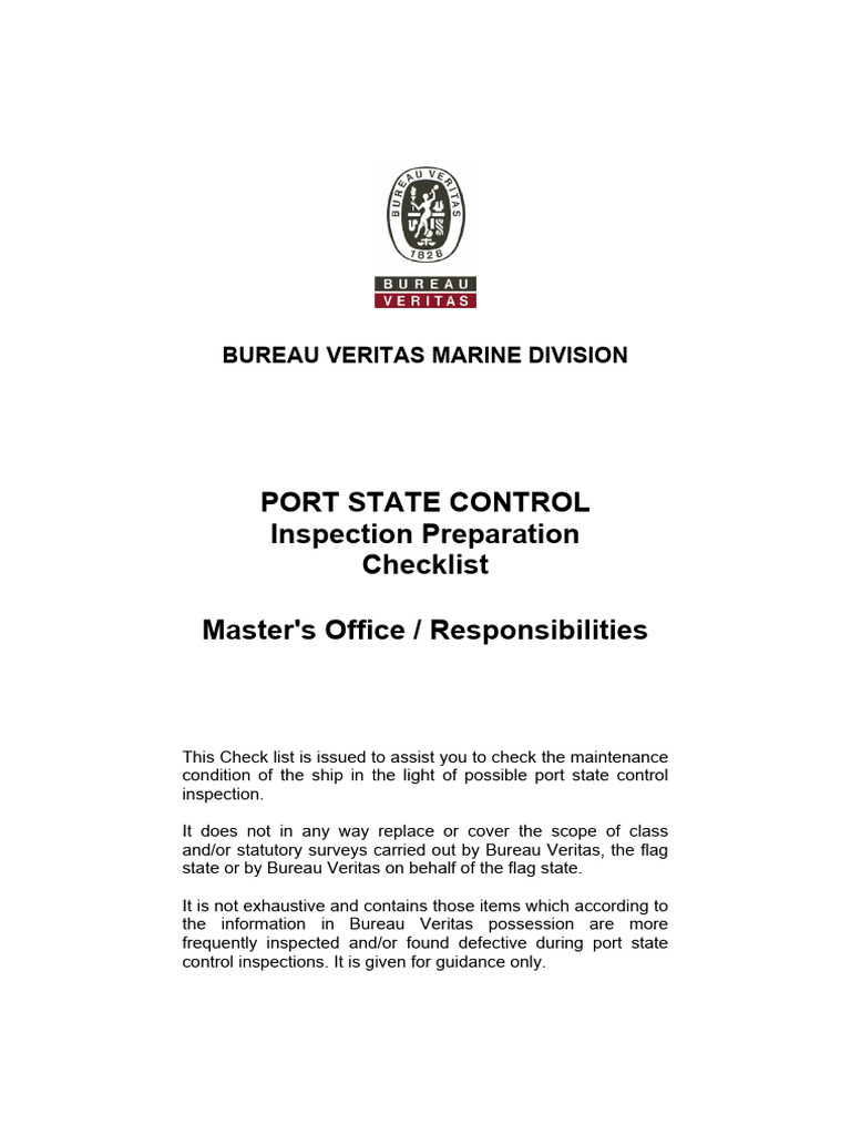 Port State Control Inspection Checklist | PDF