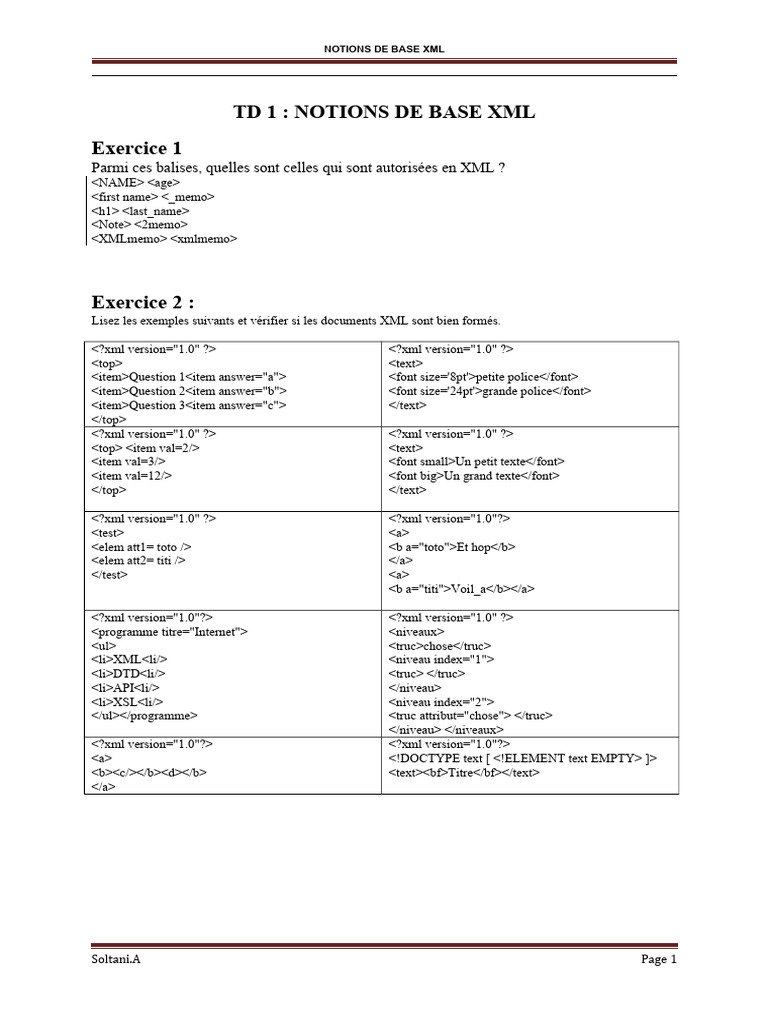TD1 XML 2014 | PDF | XML | Langage de balisage