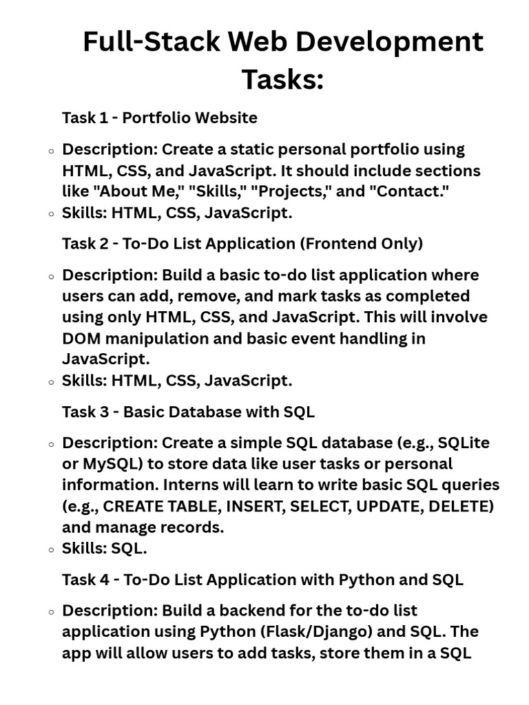 Full StackWebDevelopmentTasks 1 | PDF | Databases | Sql