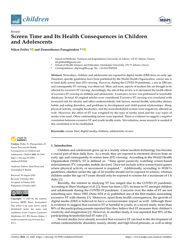 Screen Time and Its Health Consequences in Children | PDF ...