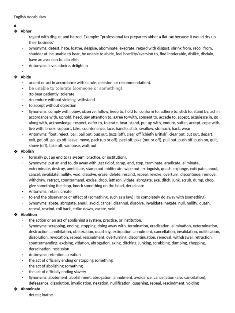 Essential English Vocabulary Guide | PDF | Repeal | Germination